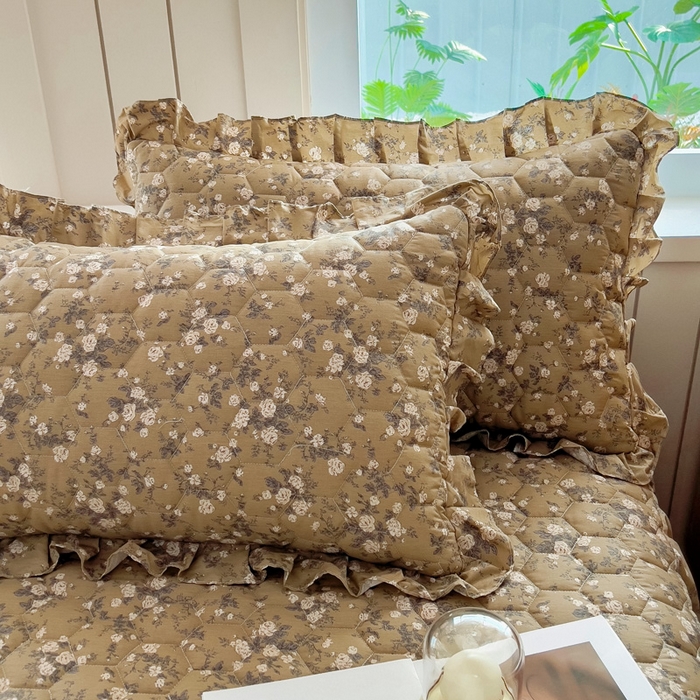 91家纺网 家纺一手货源 找家纺 2025新款全棉夹棉床裙 茶野