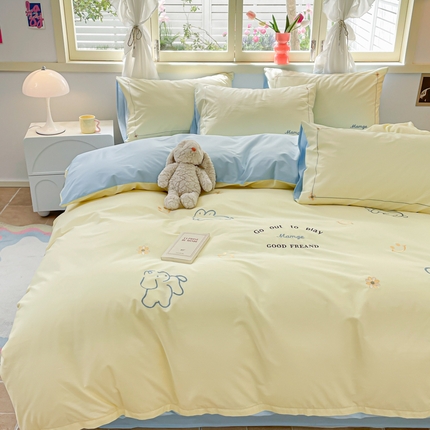 2025新款全棉水洗棉毛巾绣四件套 微笑乐园