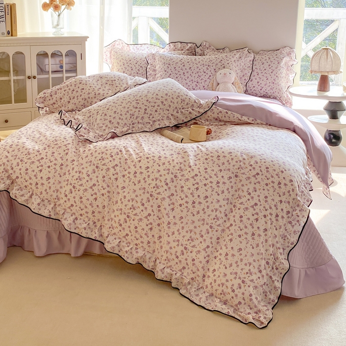 91家纺网 家纺一手货源 找家纺 仟网汇 2025新款赫本针织双层纱床盖四件套 倾心