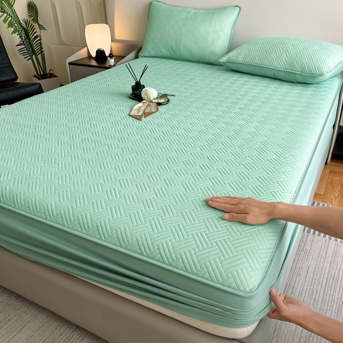 91家纺网 家纺一手货源 找家纺 梵克保罗 2025新款凉感丝床笠饼干系列凉席枕套 绿色