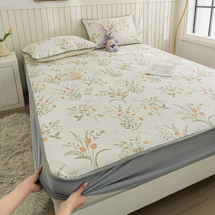 91家纺网 家纺一手货源 找家纺 卢赛尔 2025新款凉感丝提花凉席床笠款 郁金香