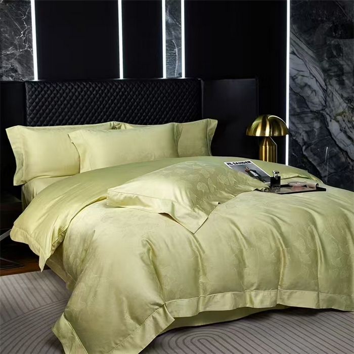 91家纺网 家纺一手货源 找家纺 优品阁 2024新款长绒棉贡缎提花--欧式轻奢提花系列叶叶情深-牛油果绿