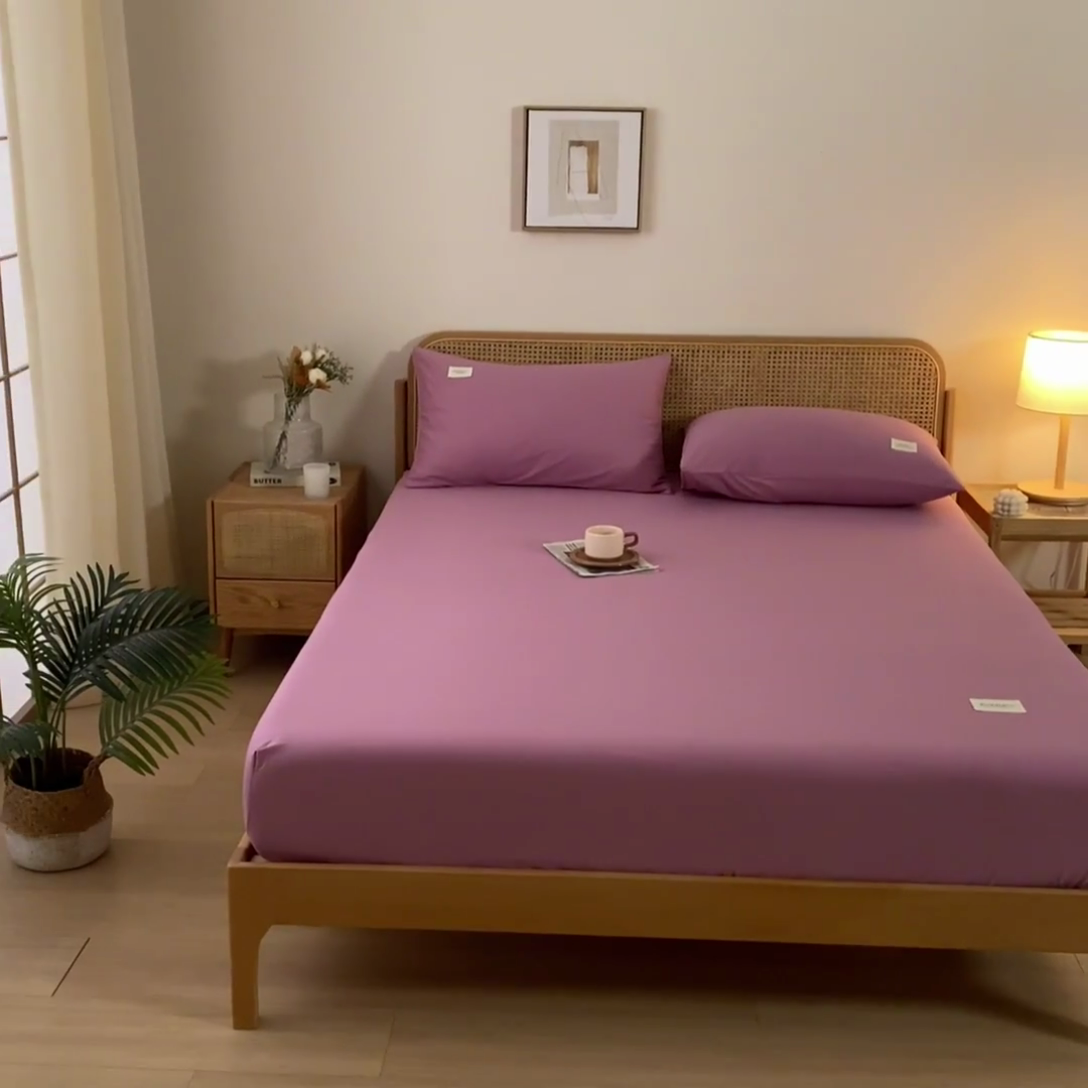 91家纺网 家纺一手货源 找家纺 梵克保罗 2025新款亲肤舒适全棉13372喷气床笠 紫豆沙