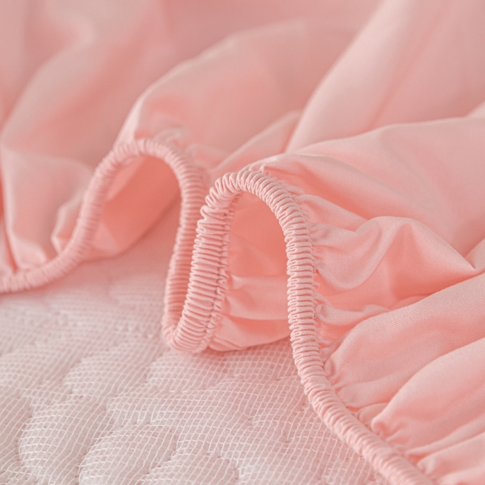 91家纺网 家纺一手货源 找家纺 梵克保罗 2025新款简约纯色水洗棉防水夹棉床笠 浅粉