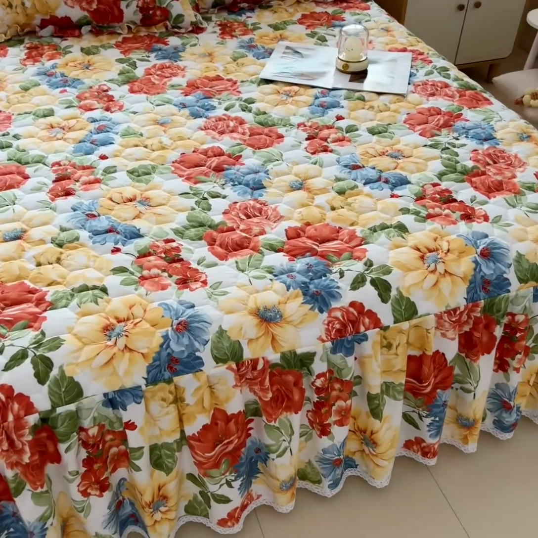 91家纺网 家纺一手货源 找家纺 2025新款全棉夹棉床裙 锦绣年华