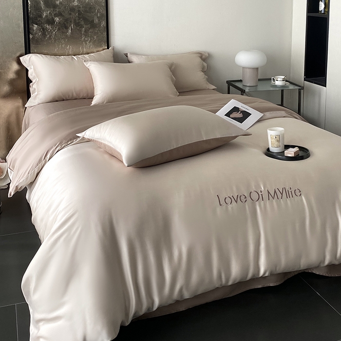 91家纺网 家纺一手货源 找家纺 （总）优悦 2025新款冰丝印花刺绣双拼四件套-漫心