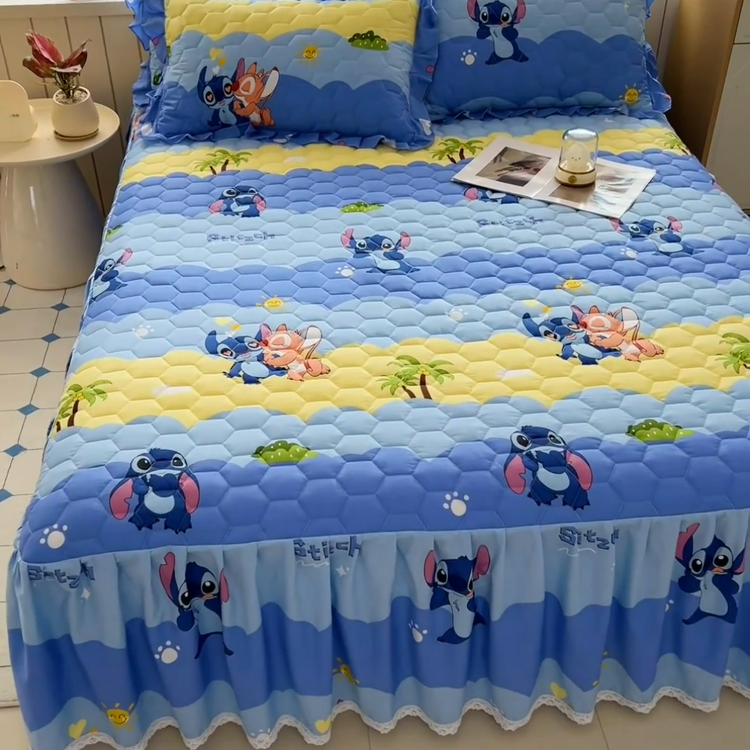 91家纺网 家纺一手货源 找家纺 2025新款全棉夹棉床裙 史迪仔