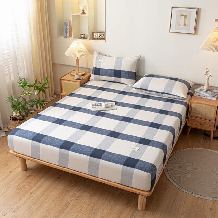 91家纺网 家纺一手货源 找家纺 梵克保罗 2025新款亲肤舒适全棉印花系列床笠 大格子