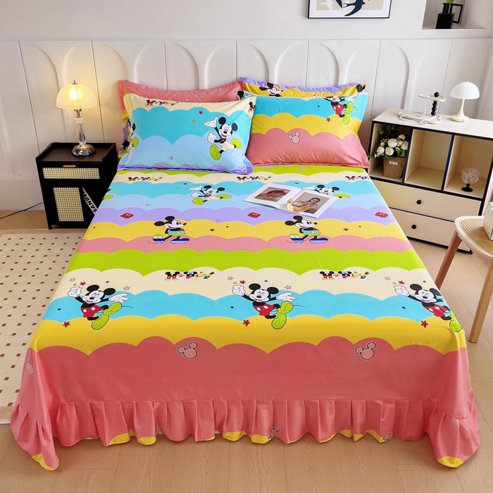 91家纺网 家纺一手货源 找家纺 2025新款全棉花边款床单 米奇