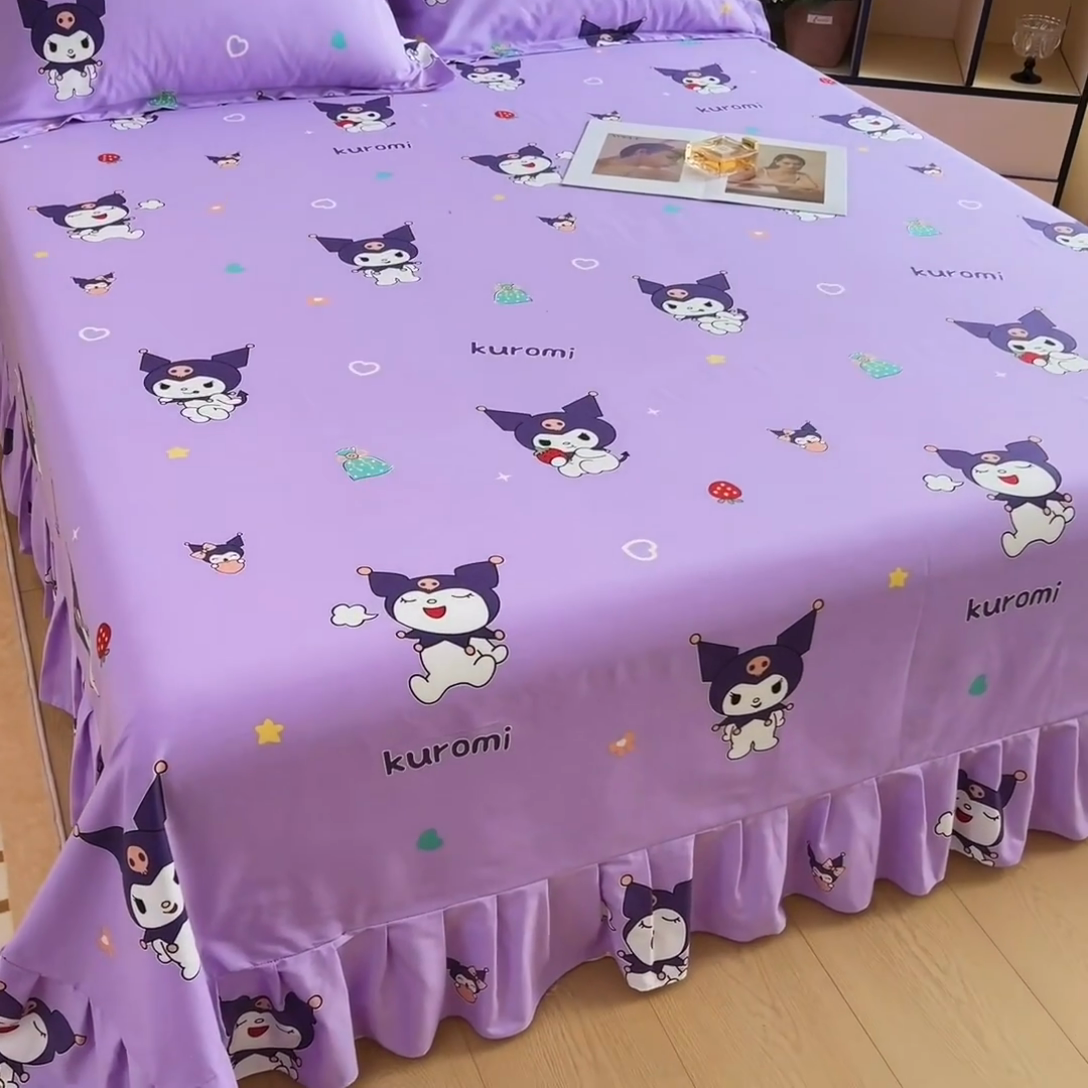 91家纺网 家纺一手货源 找家纺 2025新款全棉花边款床单 库洛米