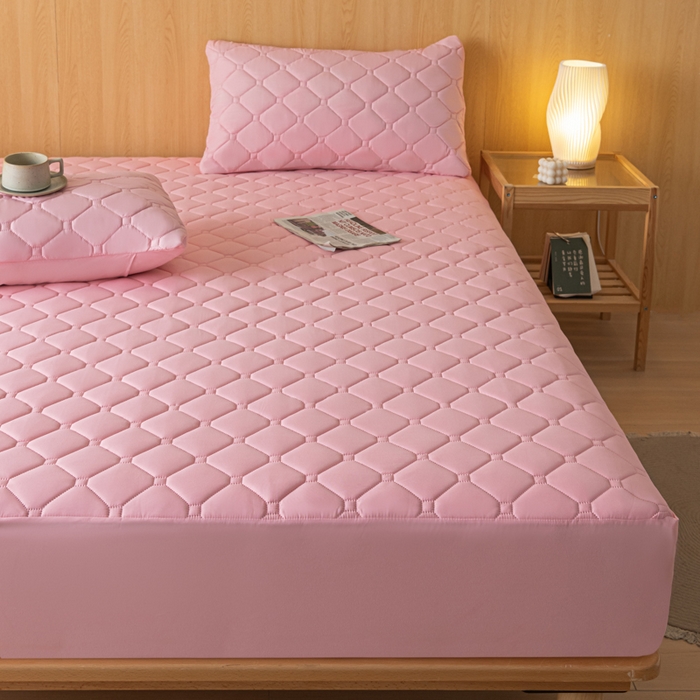 91家纺网 家纺一手货源 找家纺 梵克保罗 2025新款纯色加棉防水大豆纤维床笠 藕粉