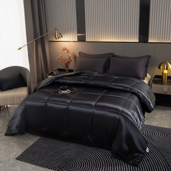 91家纺网 家纺一手货源 找家纺 畅销被业 2025新款仿真丝四季被 仿真丝-高级黑色