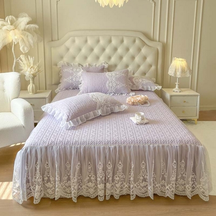 91家纺网 家纺一手货源 找家纺 恋尚 2025新款木凉淳浪漫蕾丝床裙三件套-米朵 米朵-香芋紫