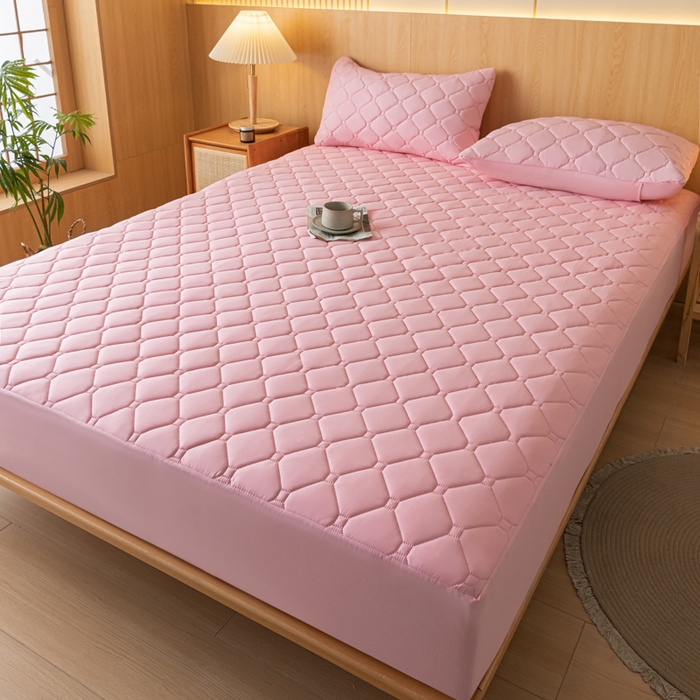 91家纺网 家纺一手货源 找家纺 梵克保罗 2025新款纯色加棉防水大豆纤维床笠 藕粉