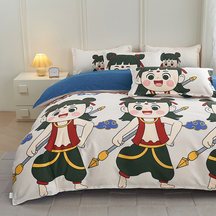 91家纺网 家纺一手货源 找家纺 爱诗诺2025加厚生态棉磨毛四件套高克重植物羊绒四件套大量现货少年英雄