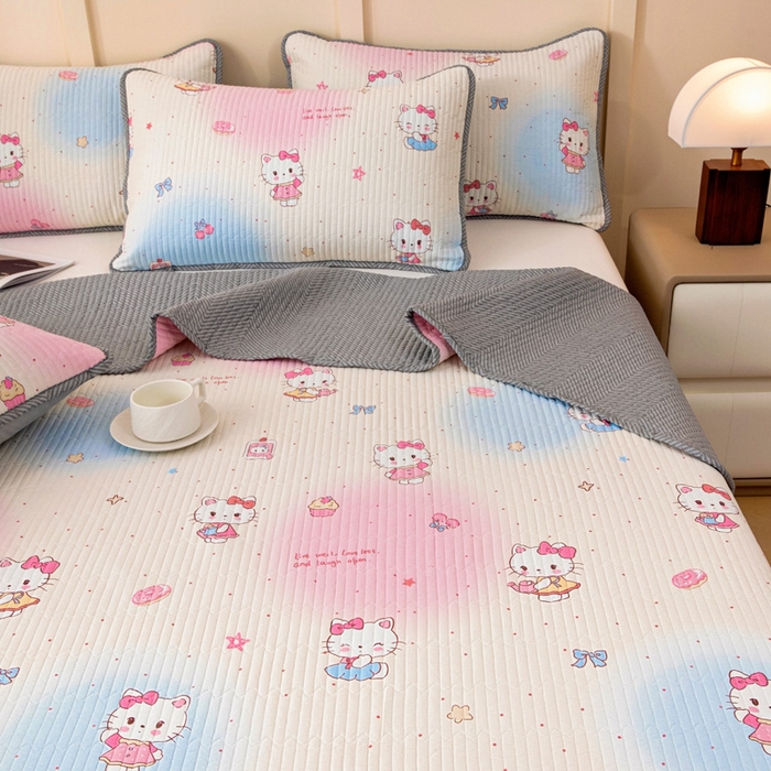 91家纺网 家纺一手货源 找家纺 情煊家纺 2025新款双面全棉夹棉床盖三件套 甜喵