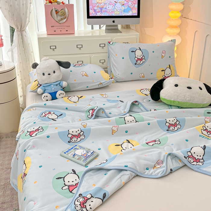 91家纺网 家纺一手货源 找家纺 暮思家居 2025新款正版授权三丽鸥A类牛奶针织棉夏被子被芯 针织棉-开心帕恰狗