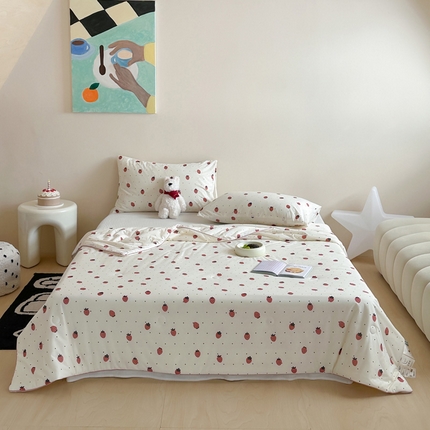 一加一 2025A类牛奶丝针织棉印花大豆夏被 草莓乐园