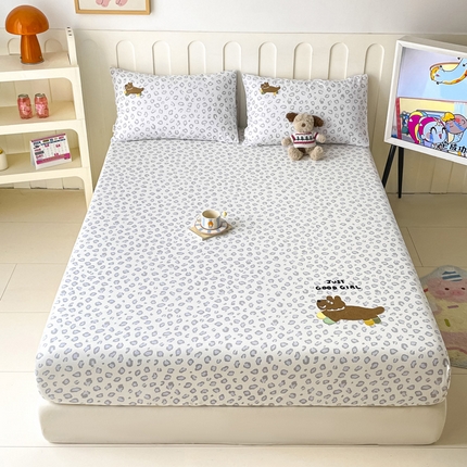 雅居纺家纺 2025新款全棉老粗布床单床笠 奔跑小狗