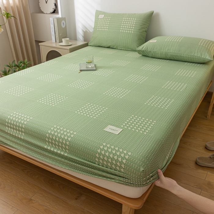 91家纺网 家纺一手货源 找家纺 梵克保罗 2025新款亲肤舒适全棉印花系列床笠 莫尼绿