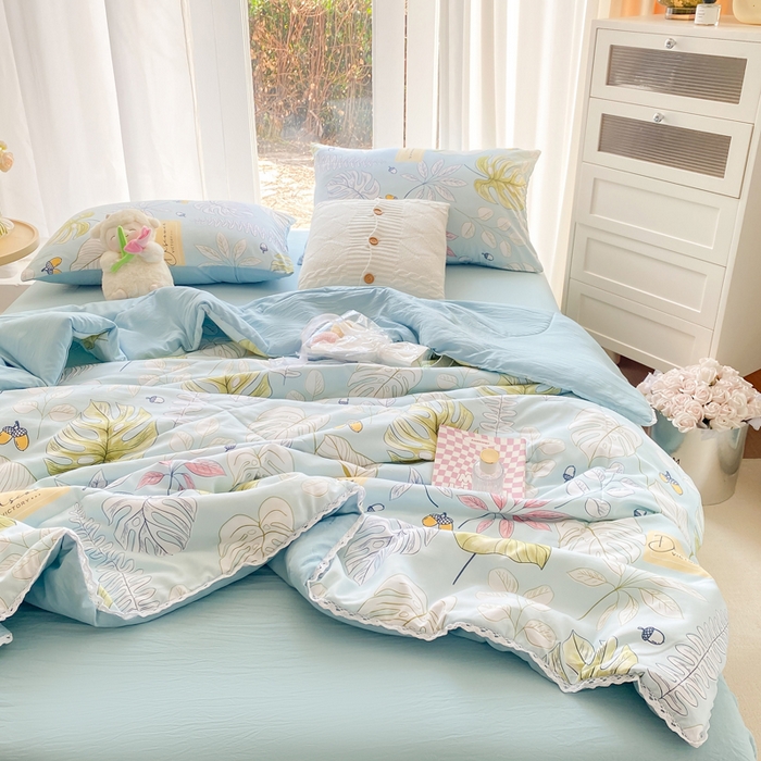 91家纺网 家纺一手货源 找家纺 穆琪 2025新款小花边印花夏被小清新夏凉被 盛夏