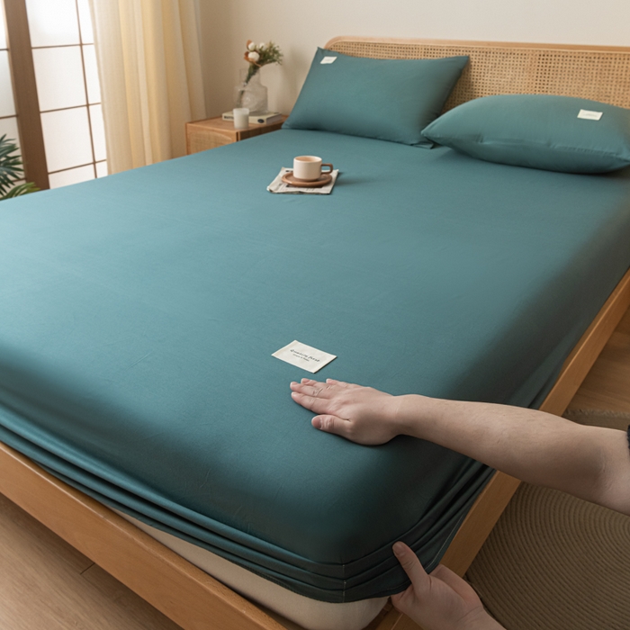 91家纺网 家纺一手货源 找家纺 梵克保罗 2025新款亲肤舒适全棉13372喷气床笠 墨子绿