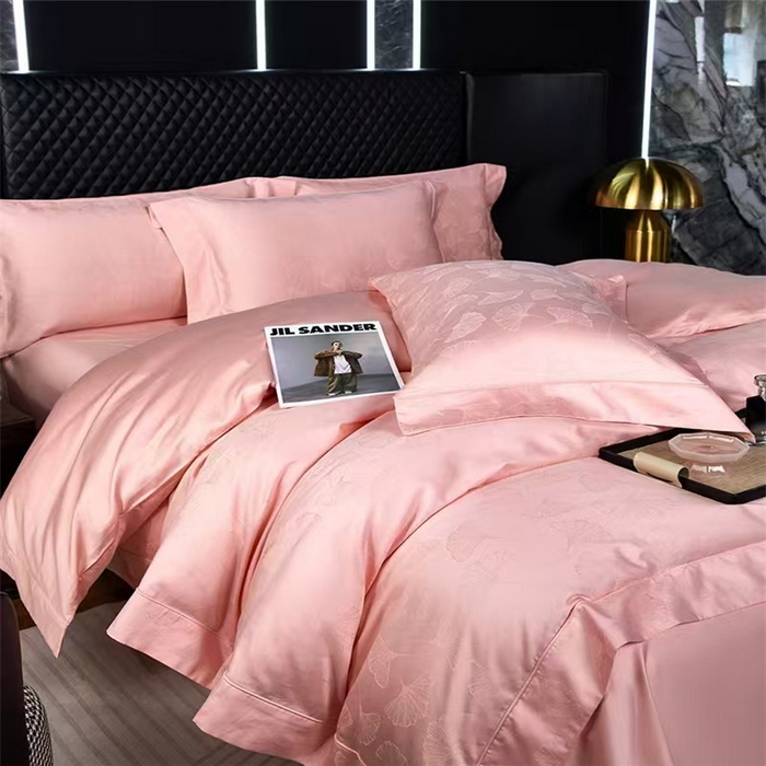 91家纺网 家纺一手货源 找家纺 优品阁 2024新款长绒棉贡缎提花--欧式轻奢提花系列叶叶情深-粉玉