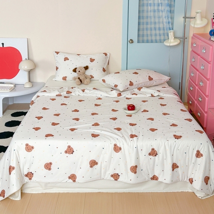 一加一 2025A类牛奶丝针织棉印花大豆夏被 五彩熊仔