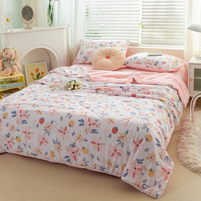 91家纺网 家纺一手货源 找家纺 穆琪 2025新款小花边印花夏被小清新夏凉被 浅夏时光