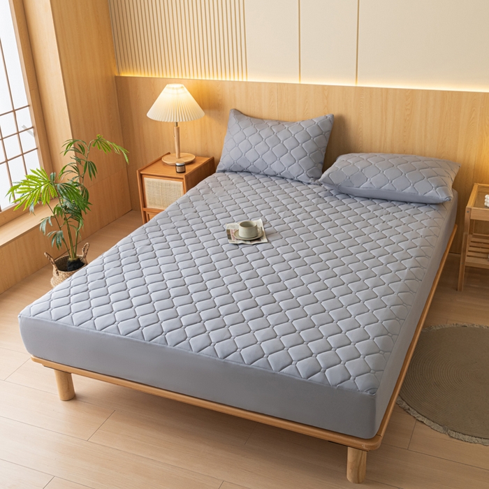 91家纺网 家纺一手货源 找家纺 梵克保罗 2025新款纯色加棉防水大豆纤维床笠 浅灰