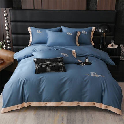 91家纺网 家纺一手货源 找家纺 （总）暖洋 2025新款100支长绒棉绣花纽扣款四件套长绒棉四件套全棉四件套【礼盒包装】