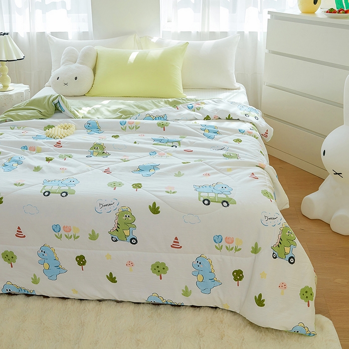 91家纺网 家纺一手货源 找家纺 梦恬佳 2025新款A类水洗皱皱棉夏凉被 恐龙乐园