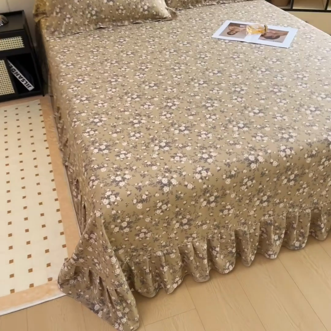 91家纺网 家纺一手货源 找家纺 2025新款全棉花边款床单 茶野