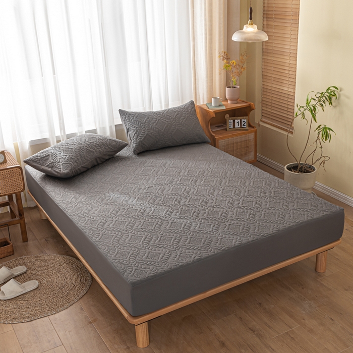 91家纺网 家纺一手货源 找家纺 梵克保罗 2025新款简约纯色水洗棉防水夹棉枕套 绅士灰