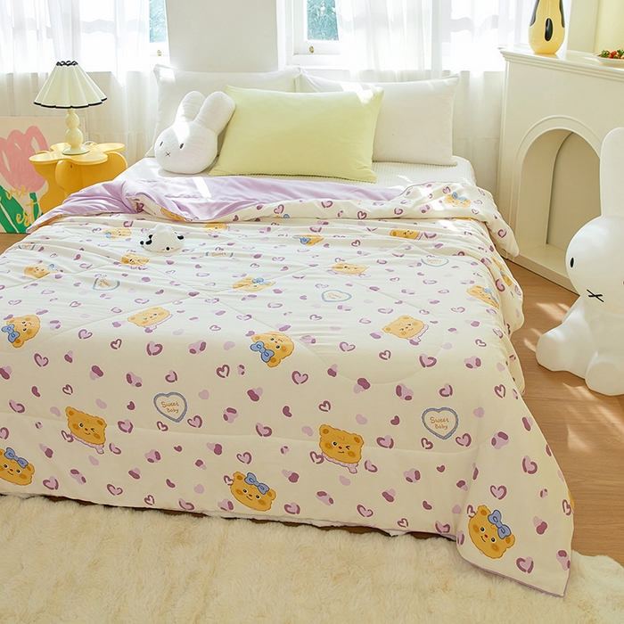 91家纺网 家纺一手货源 找家纺 梦恬佳 2025新款A类水洗皱皱棉夏凉被 甜甜黄油熊