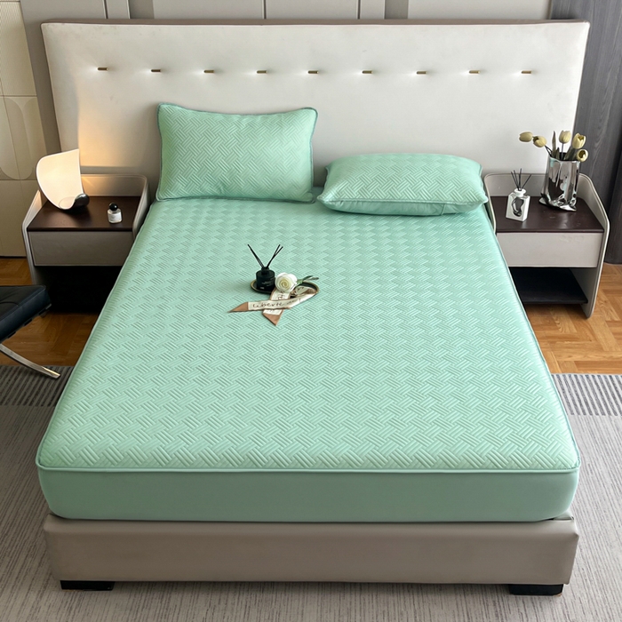 91家纺网 家纺一手货源 找家纺 梵克保罗 2025新款凉感丝床笠饼干系列凉席枕套 绿色