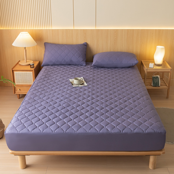 91家纺网 家纺一手货源 找家纺 梵克保罗 2025新款纯色加棉防水大豆纤维床笠 神秘紫