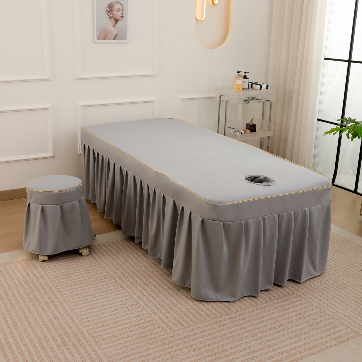 91家纺网 家纺一手货源 找家纺 千姿坊美 容床罩 2025新款永恒美 容床四件套 601永恒灰色