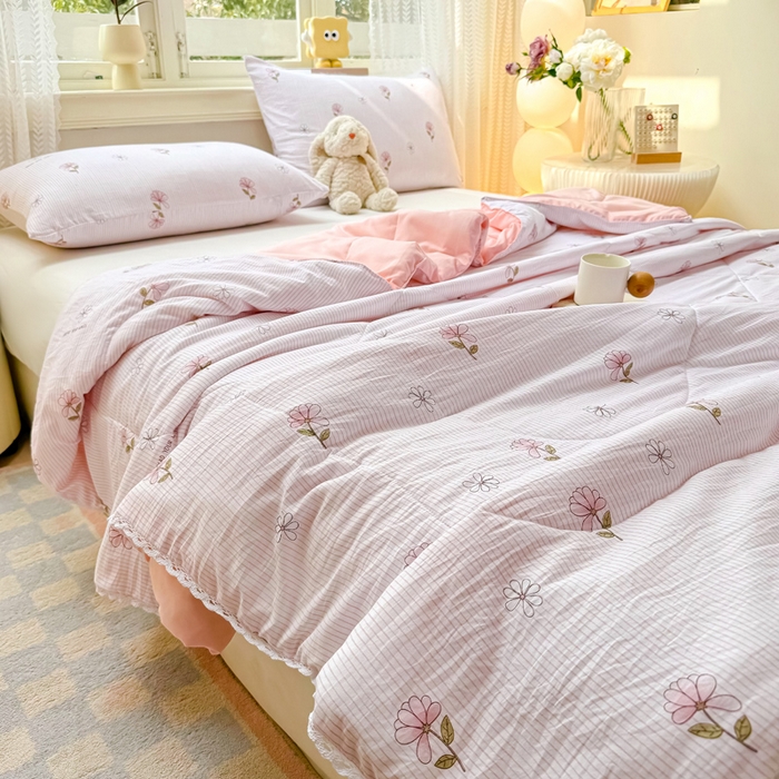 91家纺网 家纺一手货源 找家纺 穆琪 2025新款小花边印花夏被小清新夏凉被 浮花-小花边