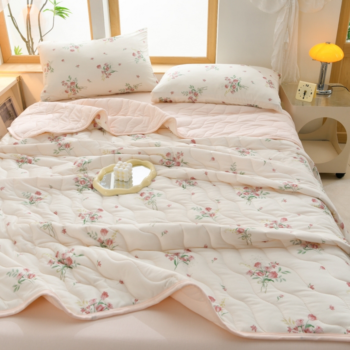 91家纺网 家纺一手货源 找家纺 圣靓 2025新款A类针织棉夏被夏凉被 浪漫玫瑰