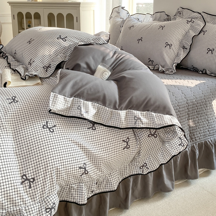 91家纺网 家纺一手货源 找家纺 仟网汇 2025新款赫本针织双层纱床盖四件套 小香风