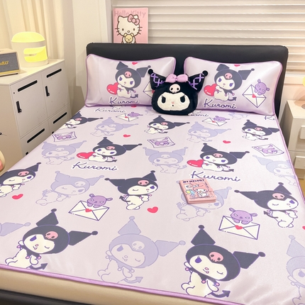 暮思家居 2025新款三丽鸥正版授权数码印花A类可机洗1200D冰丝凉席三件套平铺款系列 平铺款-巴库库洛米