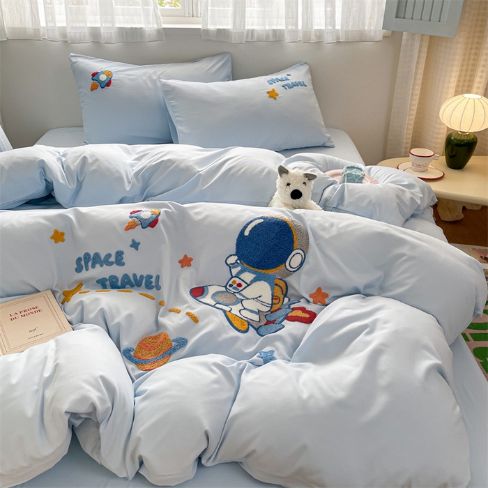 91家纺网 家纺一手货源 找家纺 星座家纺 2025新款水洗棉毛巾绣四件套 太空旅行