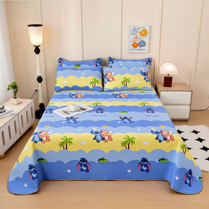 91家纺网 家纺一手货源 找家纺 情煊家纺 2025新款双面全棉夹棉床盖三件套 史迪仔