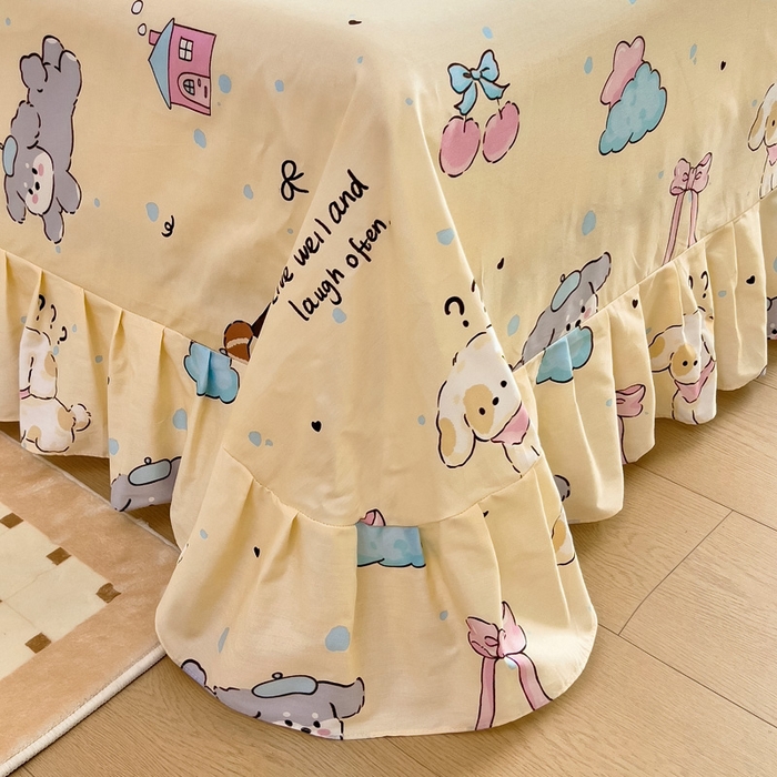 91家纺网 家纺一手货源 找家纺 2025新款全棉花边款床单 好奇狗