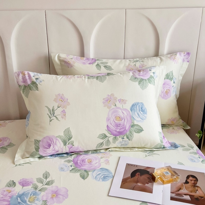 91家纺网 家纺一手货源 找家纺 2025新款全棉花边款床单 假日玫瑰