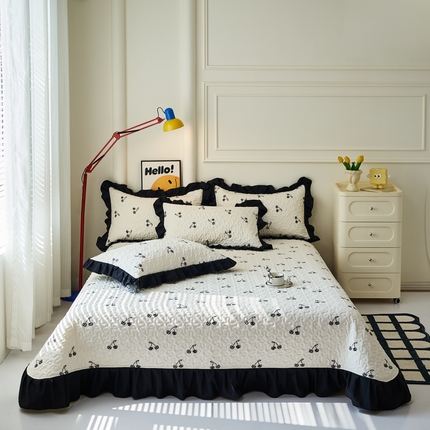 蝶帕家纺 2025新款法式赫本风韩版花边水洗棉床盖四件套 美味樱桃