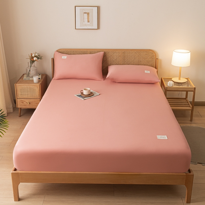 91家纺网 家纺一手货源 找家纺 梵克保罗 2025新款亲肤舒适全棉13372喷气纯色单枕套 香妃粉