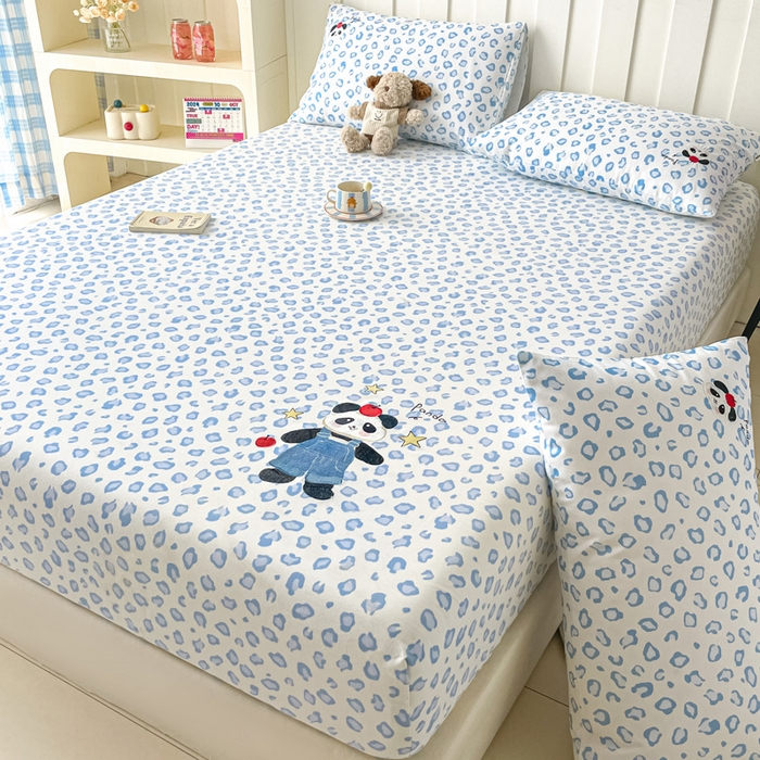 91家纺网 家纺一手货源 找家纺 雅居纺家纺 2025新款全棉老粗布床单床笠 苹果熊猫