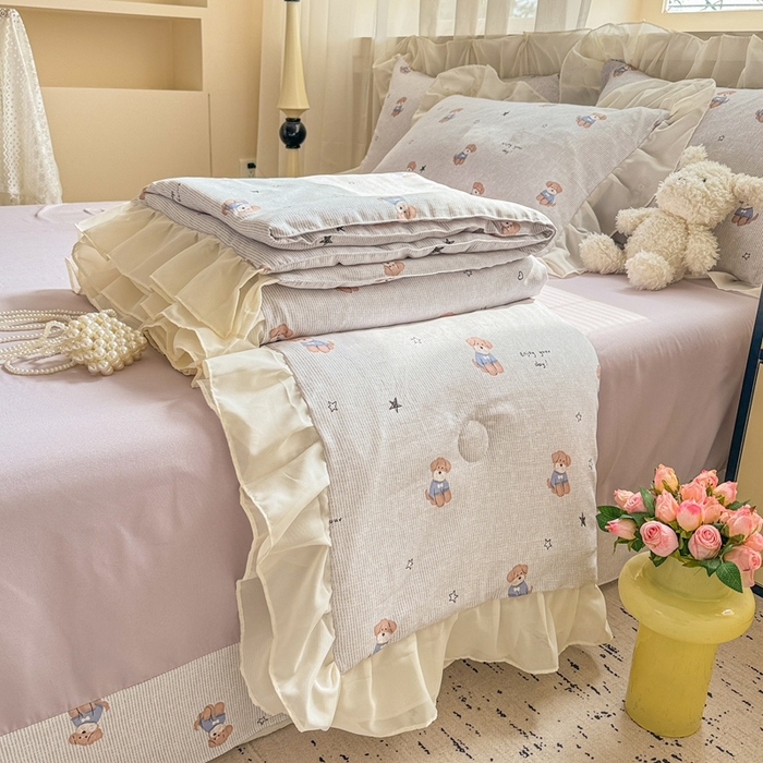 91家纺网 家纺一手货源 找家纺 芯贝儿 2025新款提花针织水洗m双层纱夏被四件套 可爱狗